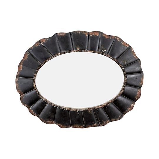 Hello Honey® 31" Black Oval Scalloped Metal Mirror